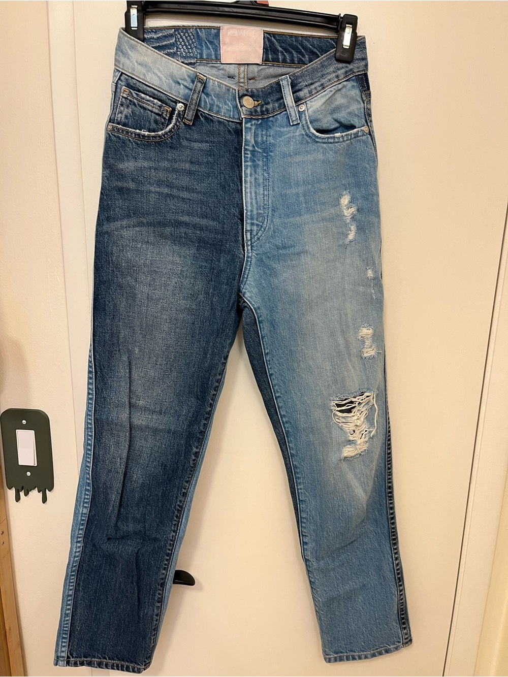 REVICE Two-Tone Distressed Blue Jeans